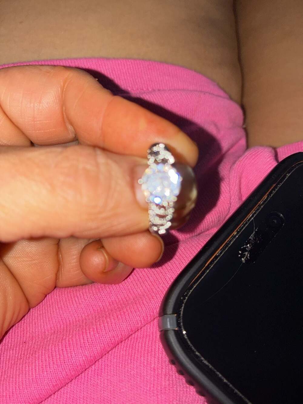 Moissanite Engagement Ring in Sterling Silver with Pave Side Stones